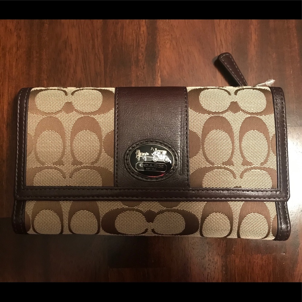 NWT Authentic Coach Signature Khaki Wallet